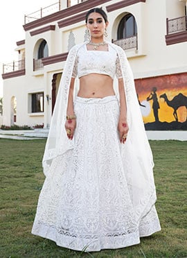 White Net Embroidered Sequins Regal Lehenga