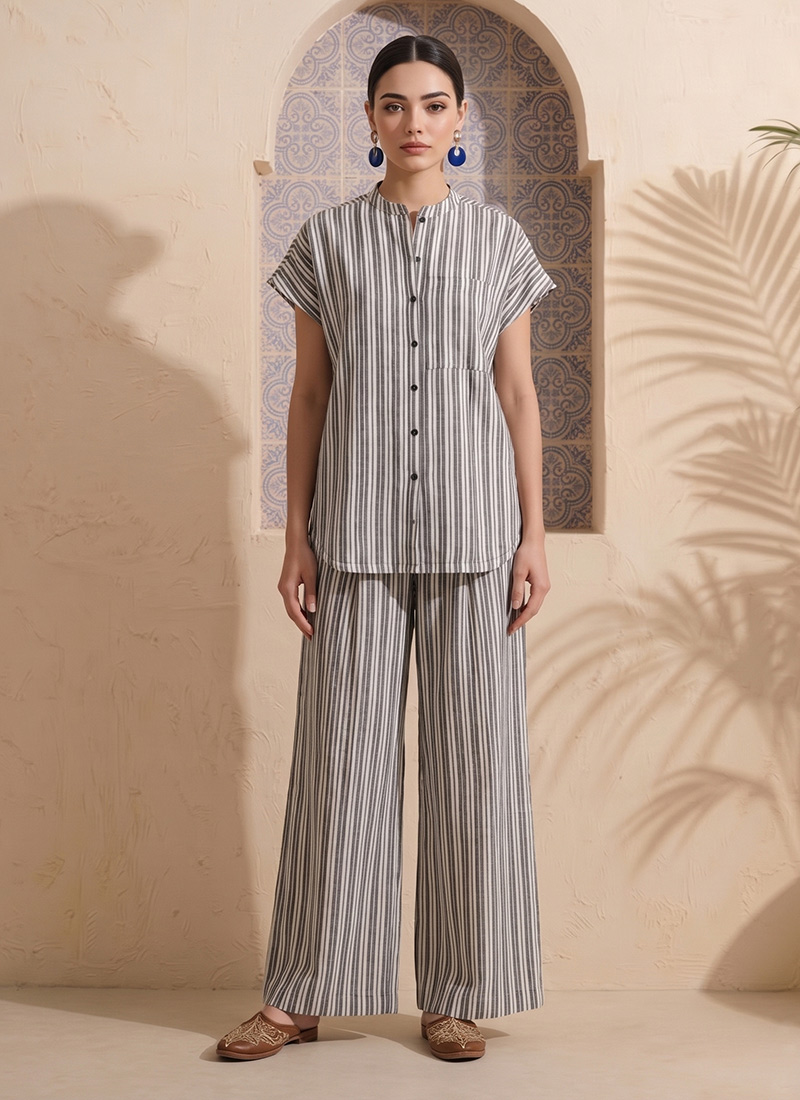 White Printed Cotton Co Ord Set After Six Wear