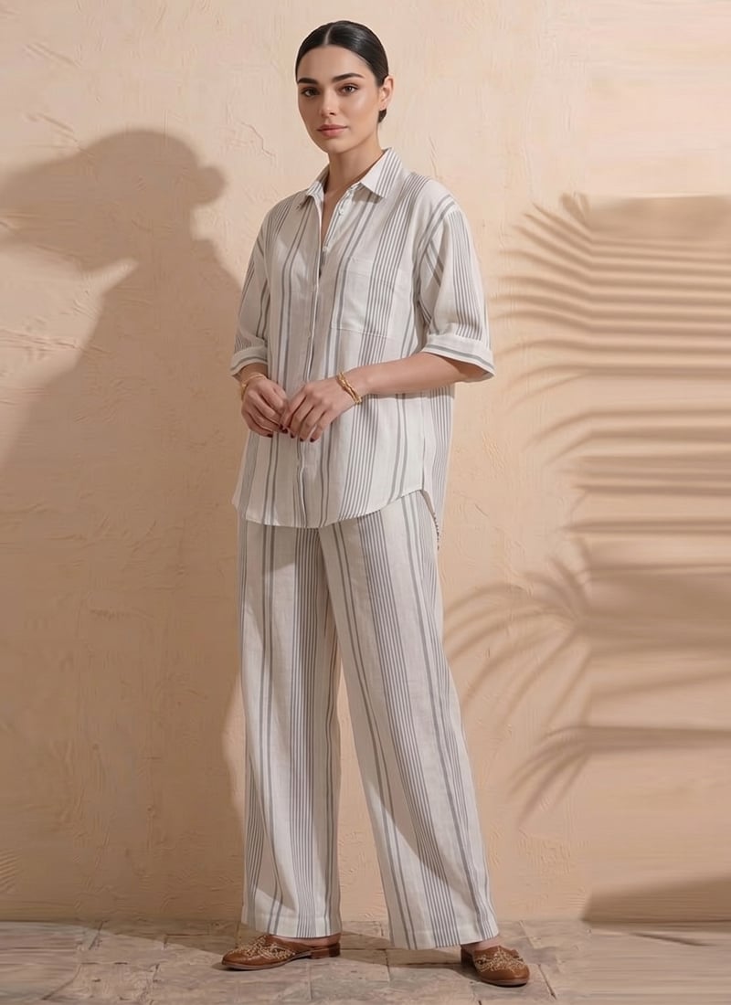 White Printed Cotton Co Ord Set After Six Wear