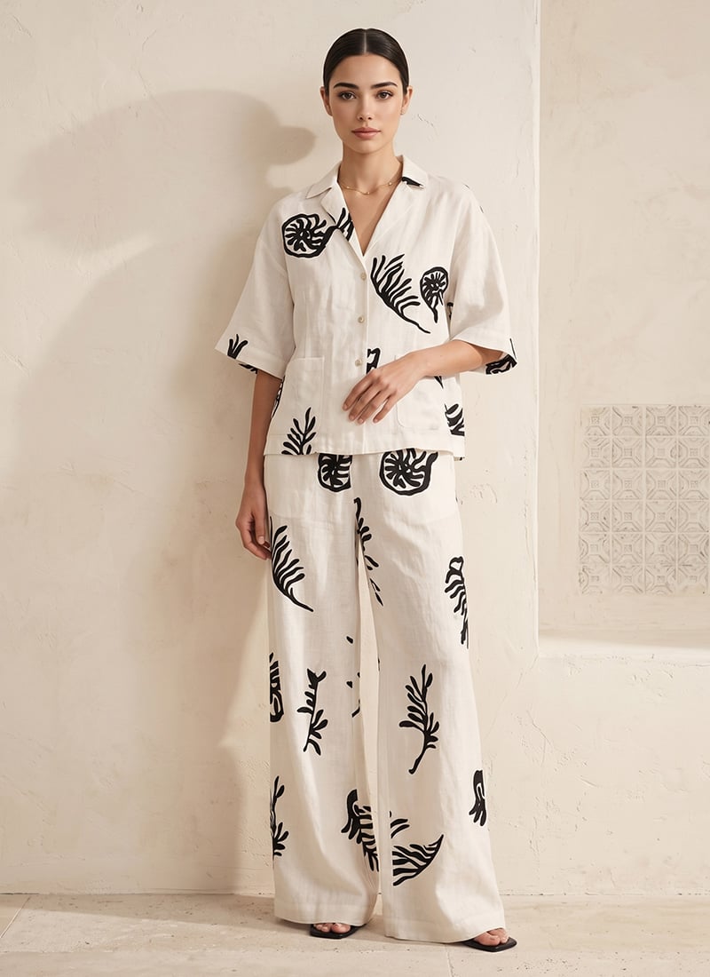 White Printed Cotton Co Ord Set After Six Wear