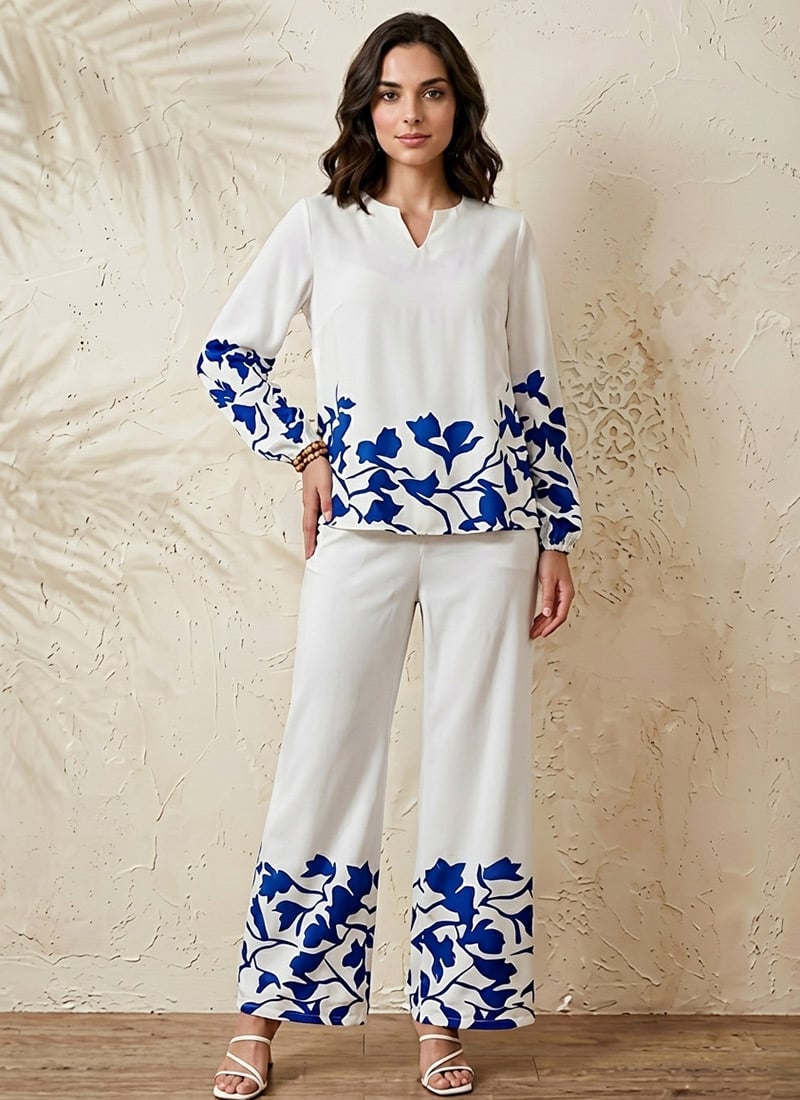 White Printed Cotton Co Ord Set After Six Wear