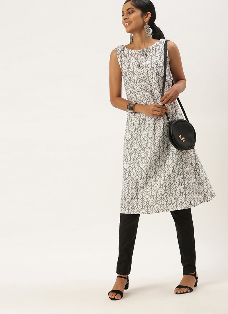 White Printed Rayon Kurti After Six Wear