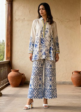 White Rayon Digital Print Co ord sets