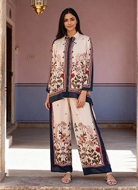 Peach Rayon Digital Print Co ord sets