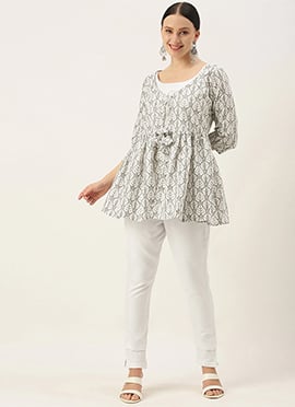 White Rayon Pant Blouse N Jacket Set