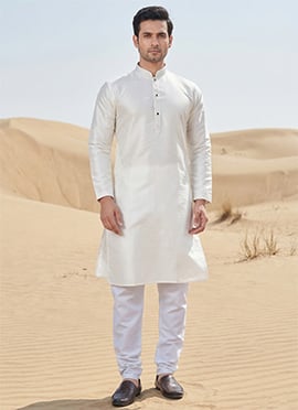 White Silk Kurta Pyjama For Men