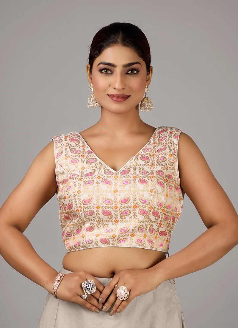White Tie N Dye Nylon Blouse Festive Wear
