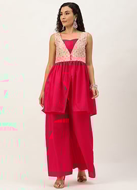 Teen Girls White Tie N Dye Nylon N Pink Kurta Set