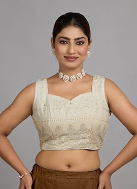 White Viscose Embroidered Sleeveless Blouse