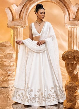 White Zardosi Resham Embroidered Lehenga Choli
