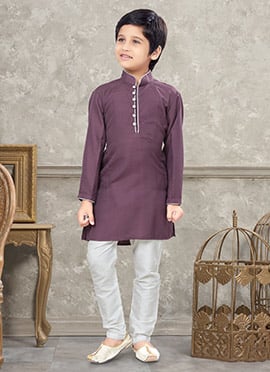 Wine Art Silk Kids Boys Kurta Pyjama