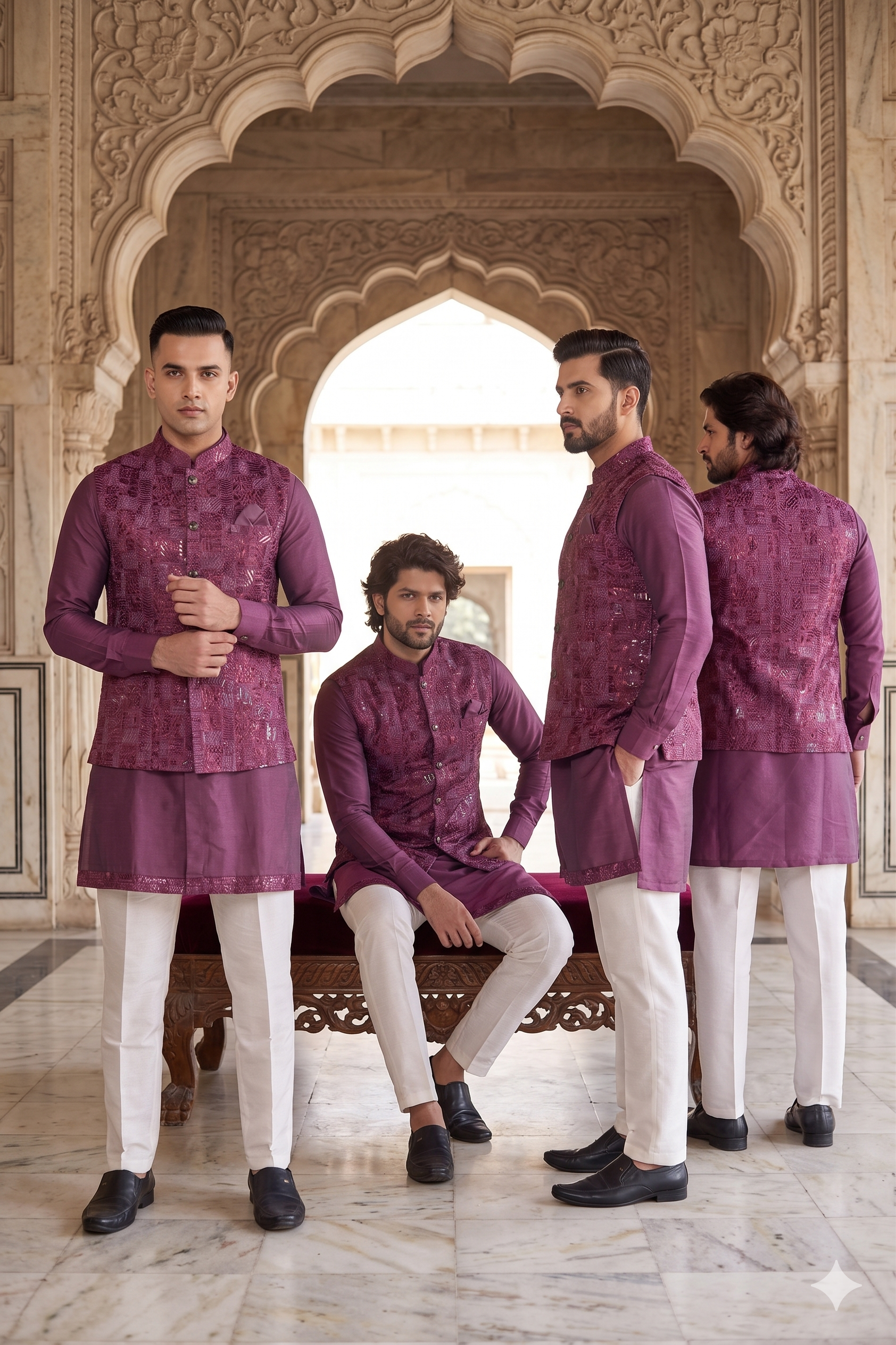 Wine Banarasi Silk Embroidered Sequins Bandi Set Festive Wear