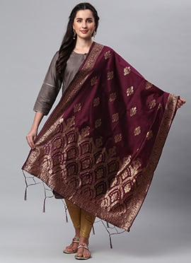 Wine Benarasi Silk Jacquard Woven Dupatta