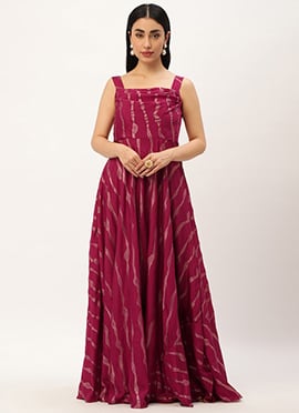 Wine Chinon Foil Printed Dress