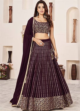 Wine Georgette Sequins A Line Lehenga