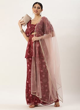 Wine Georgette Digital Printed Palazzo Suit