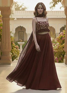 Wine Georgette Zari Sequins A Line Lehenga