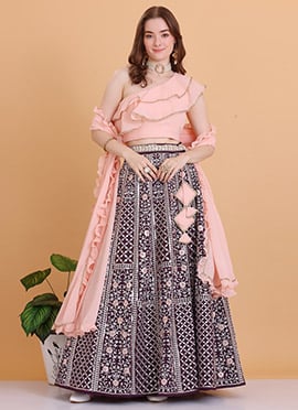 Wine N Peach Embroidered Kali Lehenga Set