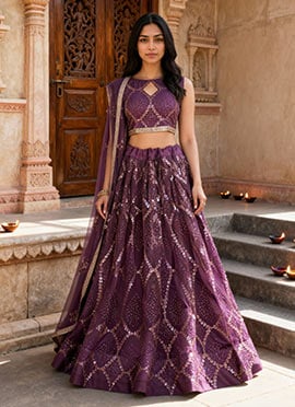 Wine Net Embroidered Sequins Stunning Lehenga