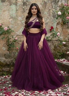 Wine Net Zari Sequin Lehenga