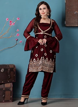 Wine Rangoli Indowestern Set With Jacket