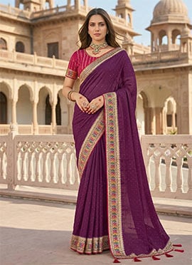 Wine Rangoli Silk Embroidered Sequins Zari Saree