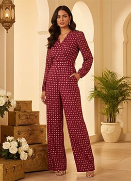 Wine Rayon Indo Western Jumpsuit