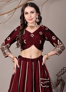 Wine Silk Embroidered Blouse