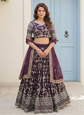 Wine Viscose Embroidered Umbrella Lehenga