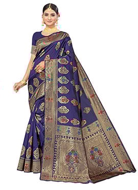 Woven Work Navy Blue Color Banarasi Silk Saree