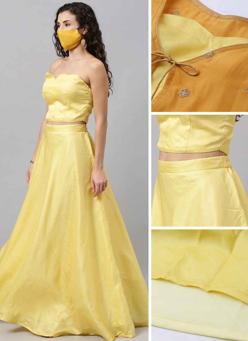 Shop Yellow Embroidered Jacket Skirt Set Party Wear Made to Measure