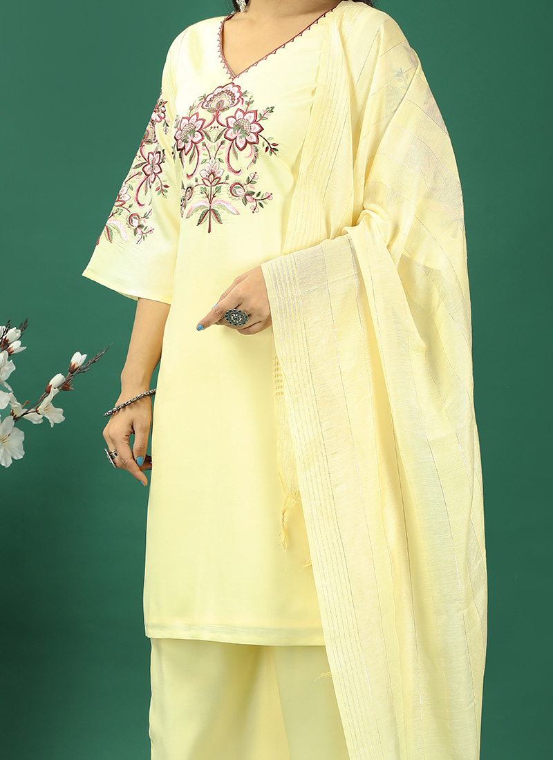 Yellow Modal Silk Pant Suit