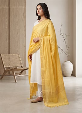 Yellow Art Silk Zari Dupatta