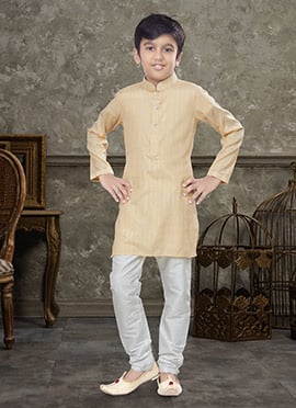 Yellow Blended Cotton Kids Boys Kurta Pyjama