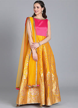 Yellow Brocade Floor Length Anarkali Suit