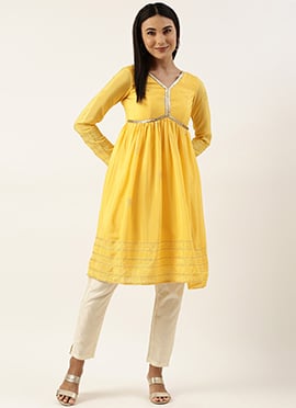 Yellow Chinnon Embroidered Kurta Set
