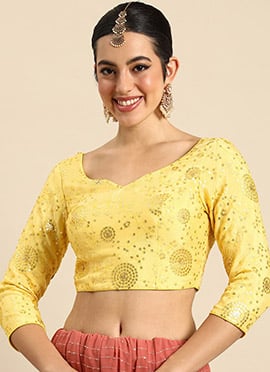 Yellow Chinon Embroidered Blouse