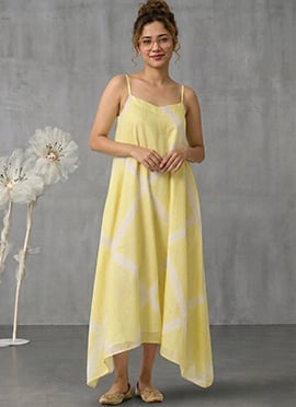Yellow Cotton Asymmetric Maxi Dress