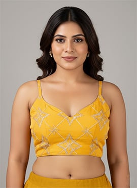 Yellow Cotton Spaghetti Fancy Stretchable Blouse