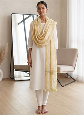 Yellow Cotton Zari Dupatta
