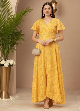 Kids Girls Yellow Digital Print High N Low Style Dress