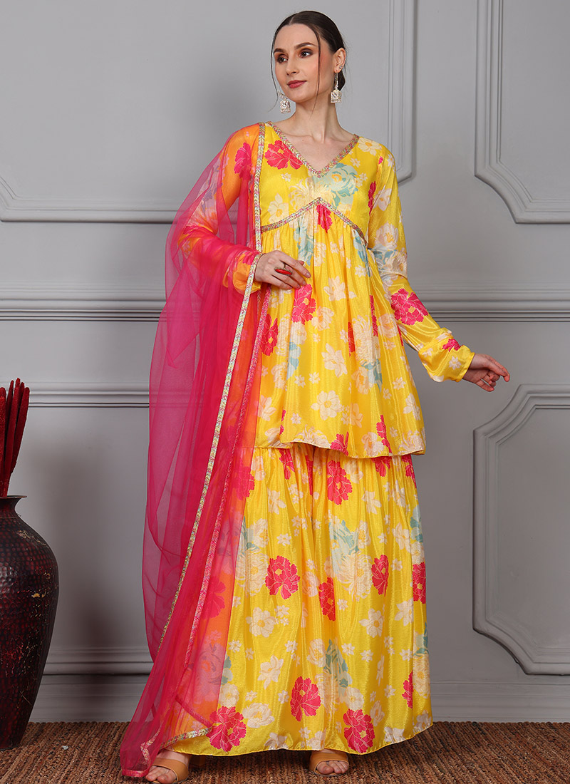 Yellow Punjabi Style Embroidered Festive Salwar Kameez