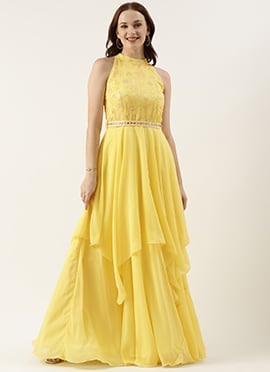 Yellow Embroidered Handkerchief Gown