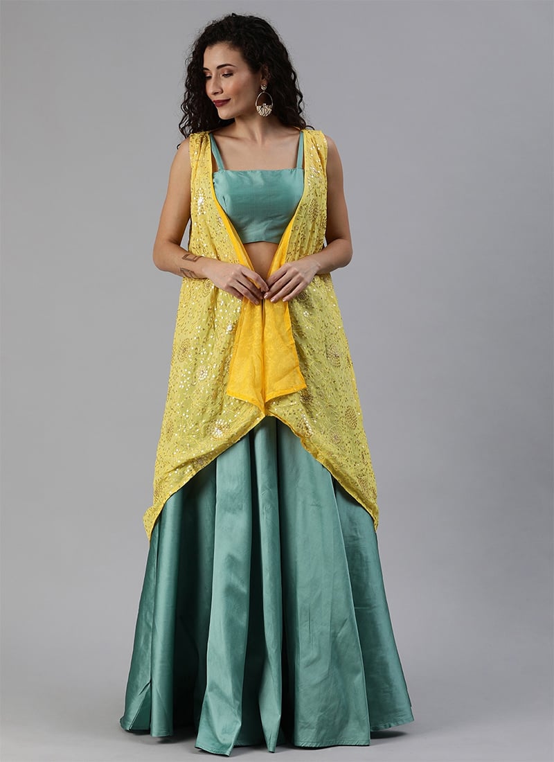Yellow Embroidered Indo-Western Set