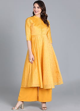Yellow Embroidered Kurta N Palazzo Set