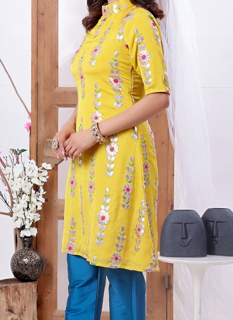 Pastel yellow kurta with straight fit pants main image 0