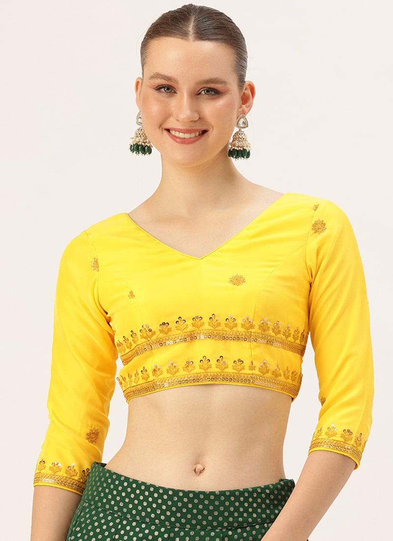Yellow Embroidered Organza Blouse
