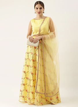 Yellow Embroidered Organza Lehenga Set
