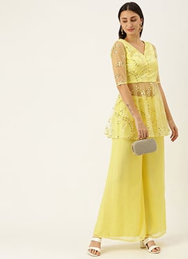 Teen Girls Yellow Embroidered Peplum Top