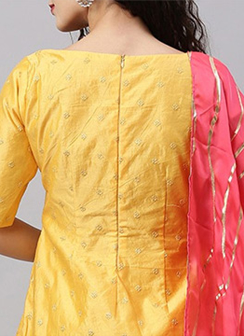 Yellow Peplum Style Embroidered Festive Pant Style Suit main image 1